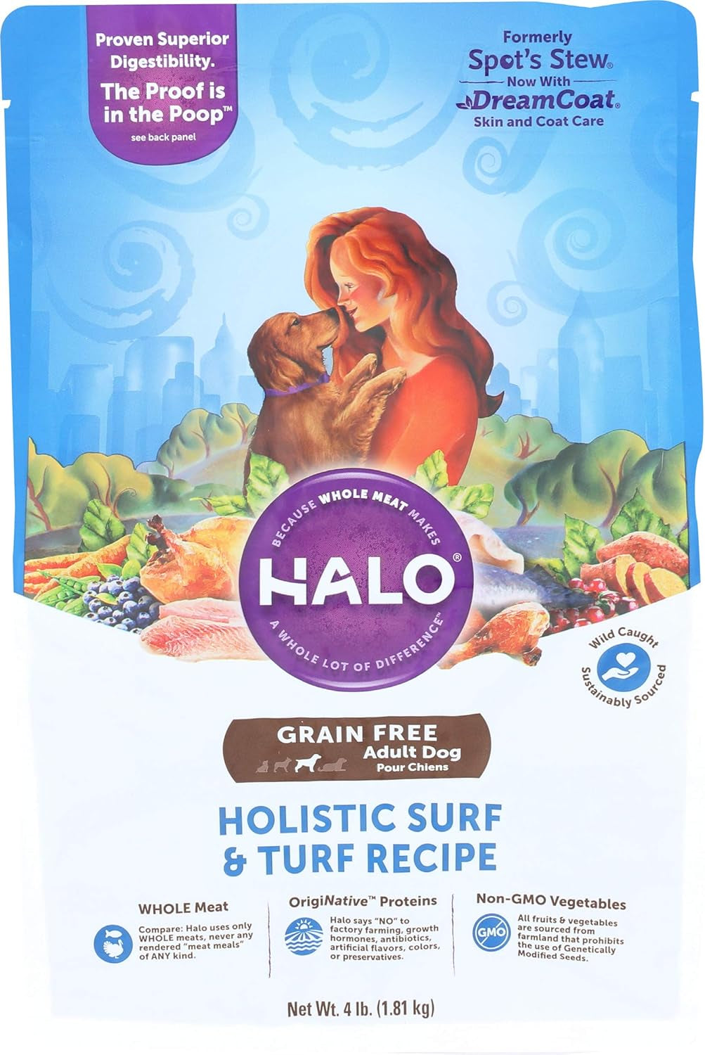Grain Free Natural Dry Dog Food, Surf & Turf Recipe, 4-Pound Bag
