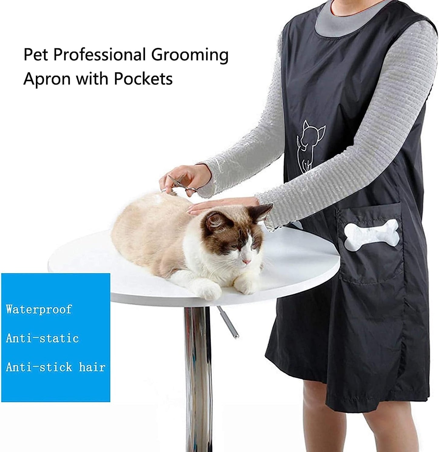 Pet Grooming Aprons Pet Bathing Gown Cat Dog Waterproof Haircutting Grooming Clothes Pet Grooming Smock with Pockets (Large)