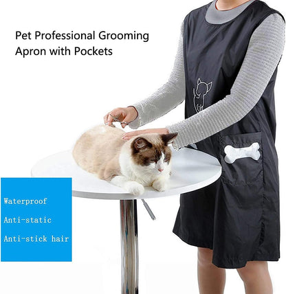 Pet Grooming Aprons Pet Bathing Gown Cat Dog Waterproof Haircutting Grooming Clothes Pet Grooming Smock with Pockets (Large)