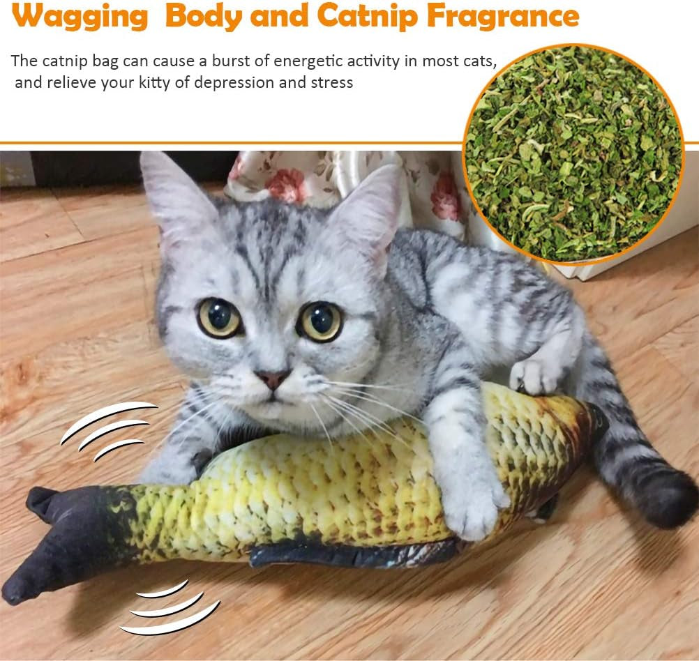Floppy Fish Cat Toy, 2 Pack Interactive Cat Toy-Realistic Plush Simulation Fish Cat Toy-Electric Fish Catnip Toys- Funny Pets Chew Bite Supplies for Cat, Kitty, Puppy, Kitten (Navybule+Yellow)