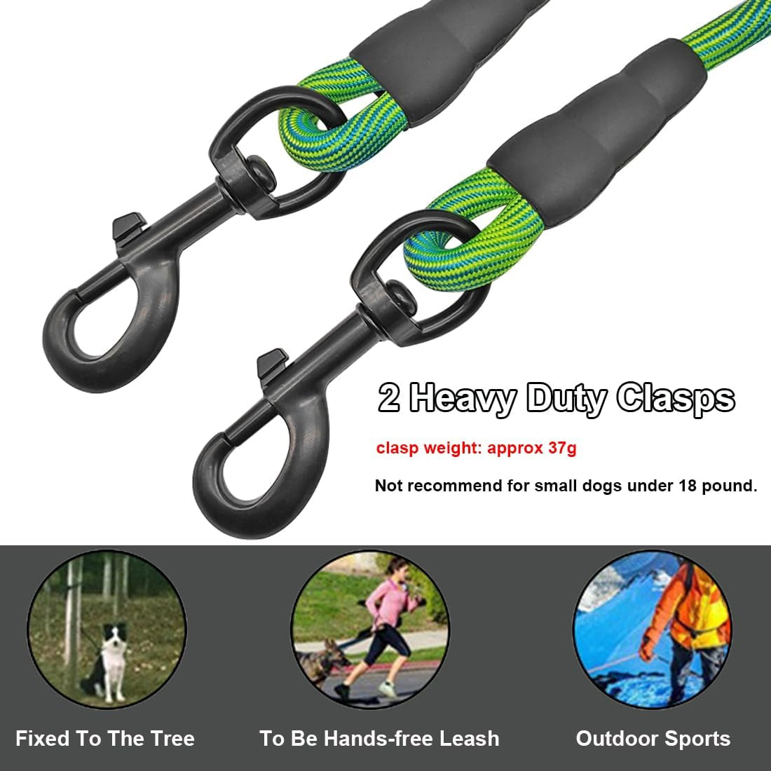 8Ft 12Ft 20Ft 30Ft 50Ft 75Ft Dog Tie Out Long Tether Rope Dog Lead, Outdoor Yard Leash, Large Medium Dogs Training, Playing, Camping, Backyard (Green, 50 Foot)